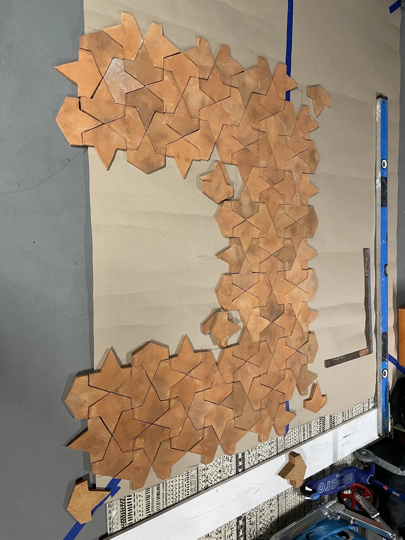 Grout-free clay tile fireplace detail
